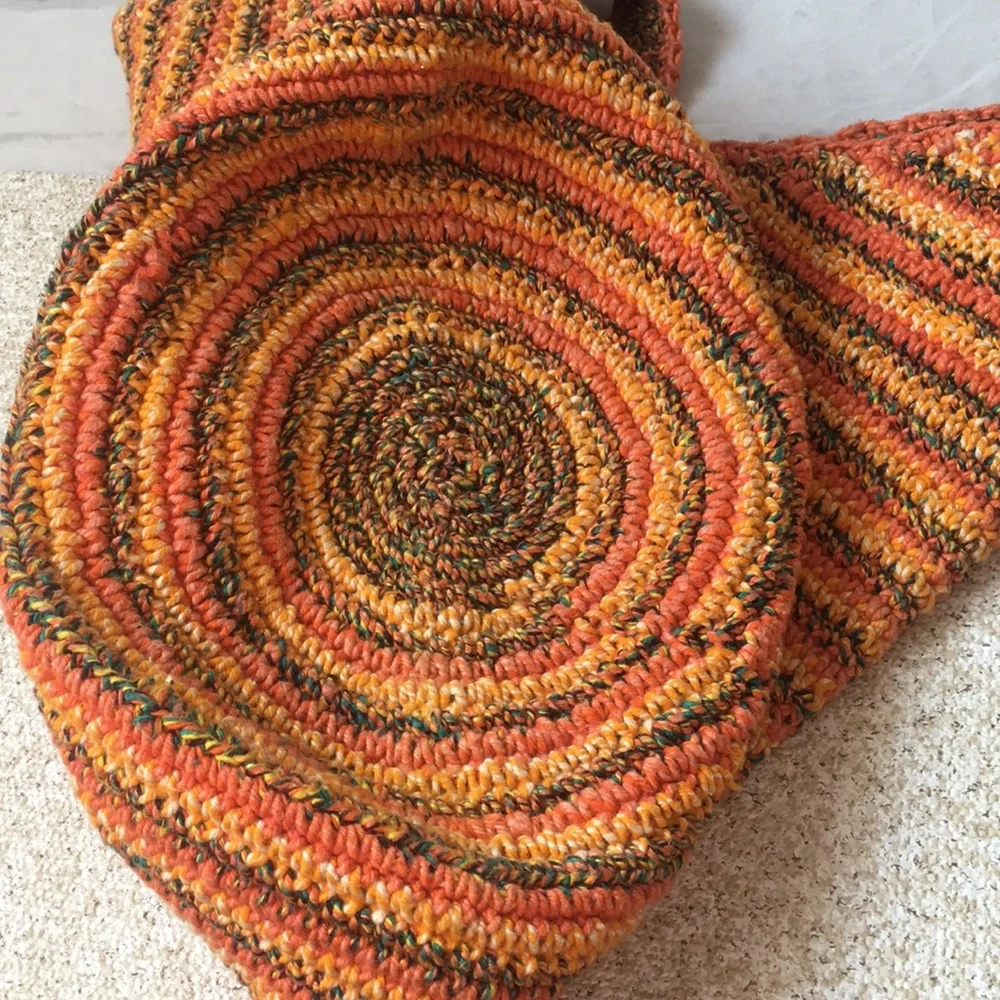 Vintage Macrame Crochet Hobo Bag Orange Yellow Green Festival Handmade - Picture 4 of 8